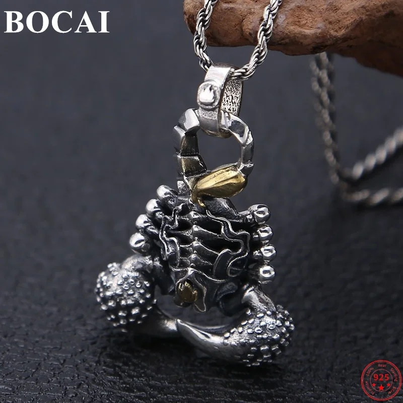 

BOCAI S925 Sterling Silver Pendants for Women Men New Fashion Scorpion Six Syllable Mantra Argnetum Punk Jewelry Free Shipping