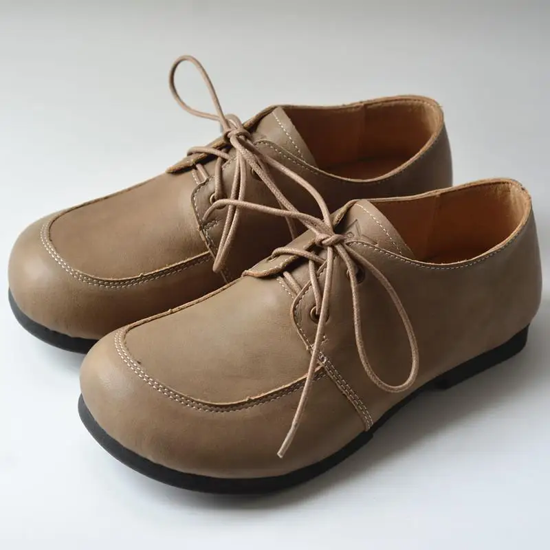 All genuine leather women's shoes for the big toe, flat shoes, cowhide Mary Jane shoes