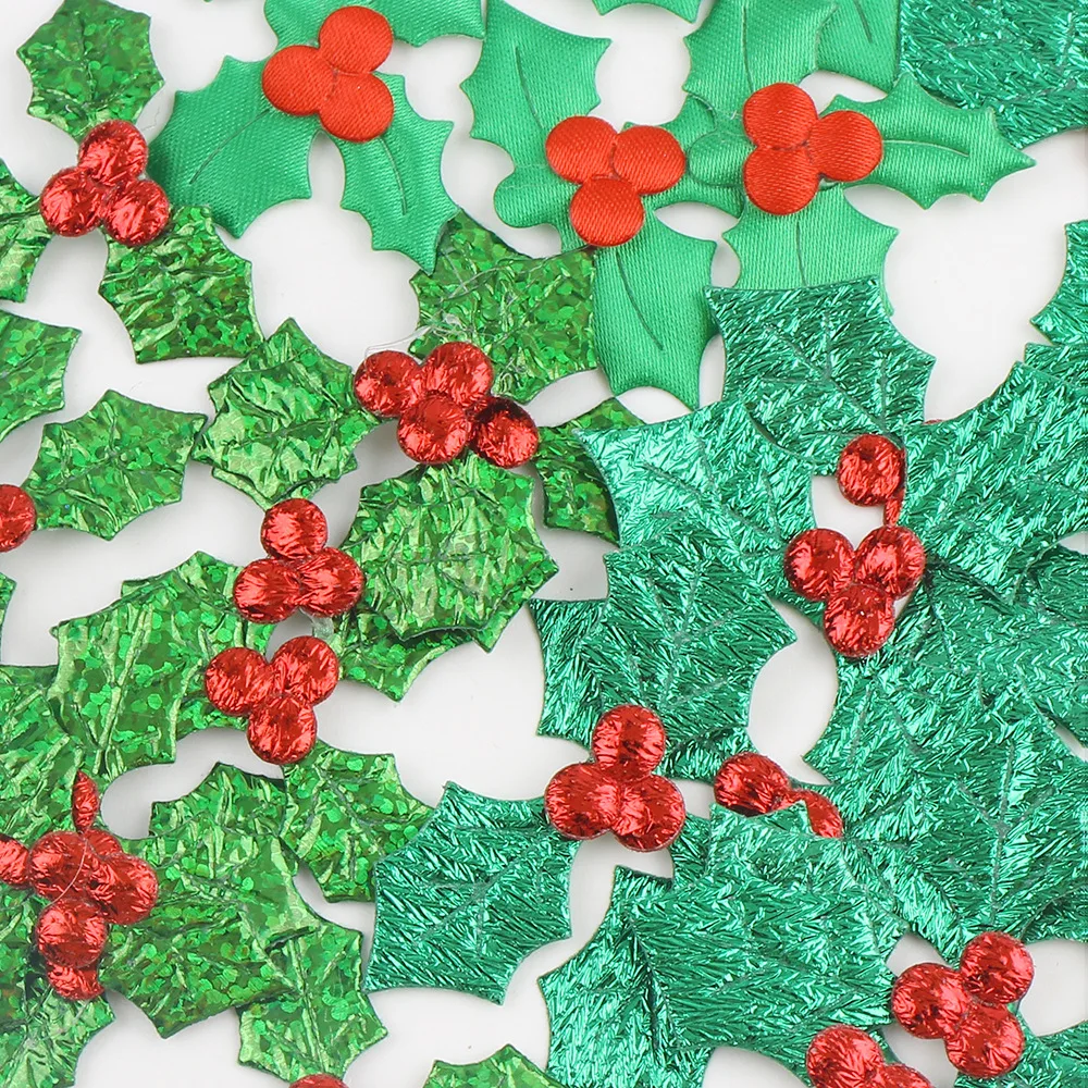 100pcs  Multi-Size Polyester Christmas Tree Decor Leaf Patch For DIY Handmade  Christmas Day Gatment Decoration A0156