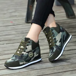 2022 Spring High Top Wedge Platform Sneakers Women Casual Shoes Hidden Heels Ladies Sneakers Camouflage Women Shoes Basket Femme