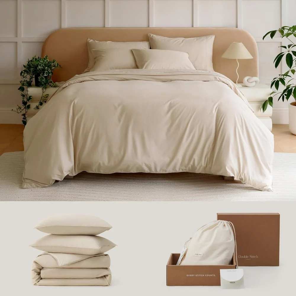 

Poplin Duvet Cover Cotton Tencel Lyocell Duvet Cover Set, Refreshing and Breathable, Cool Summer Duvet Cover 2 Shams, Sandstone