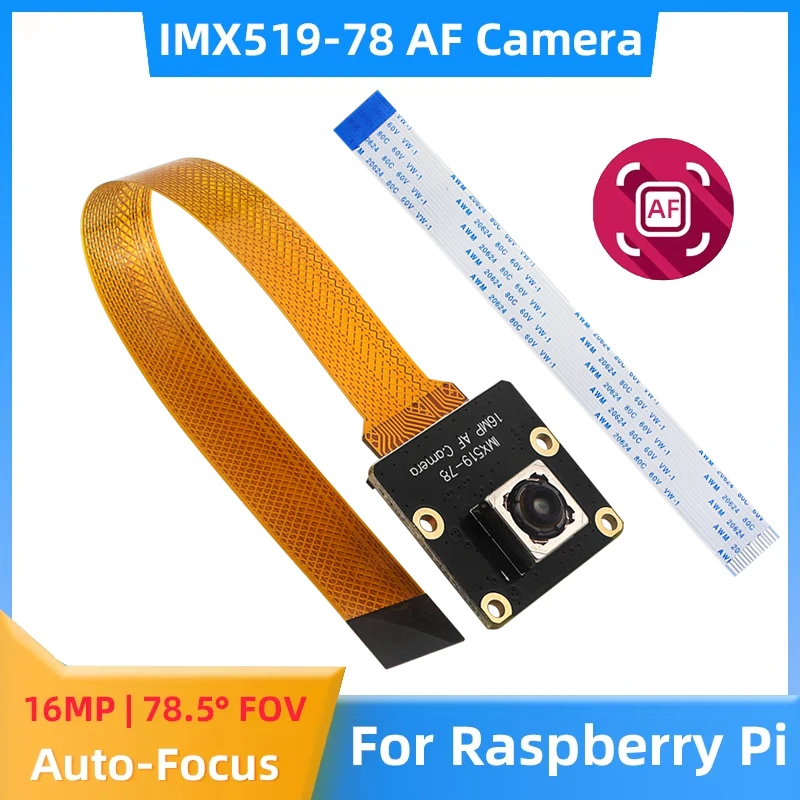 

IMX519-78 16MP AF Camera Auto Focus Industrial Grade Camera 4656x3496 High-Resolution for Raspberry Pi 5 4B 3B+ 3B Zero