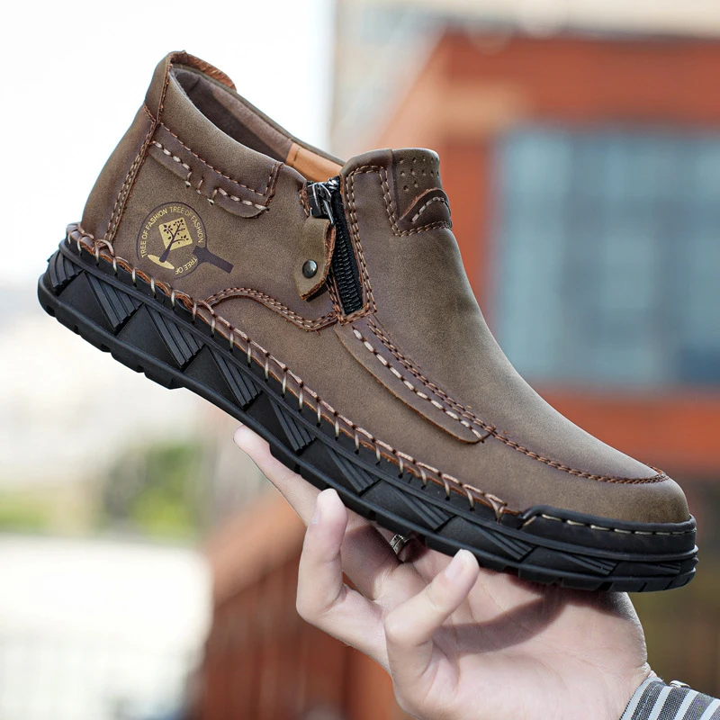 

Men's Boots for Autumn and Winter, Outdoor Large Size Zipper Short Boots, Handmade Work Boots