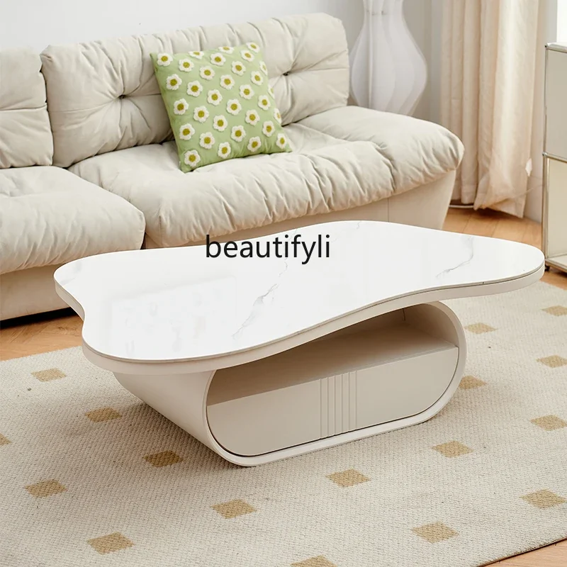 

A16 Cream Fengyunduo Stone Plate Coffee Table Simple Modern Living Room Small Apartment New Homehold Coffee Table TV Cabinet