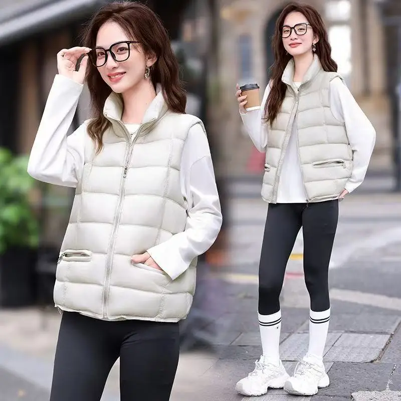 Autumn Fashion New Thin Students Winter Warm Stand Collar Down Cotton Vest Jacket Women Short Casual Female Waistcoat Outerwear