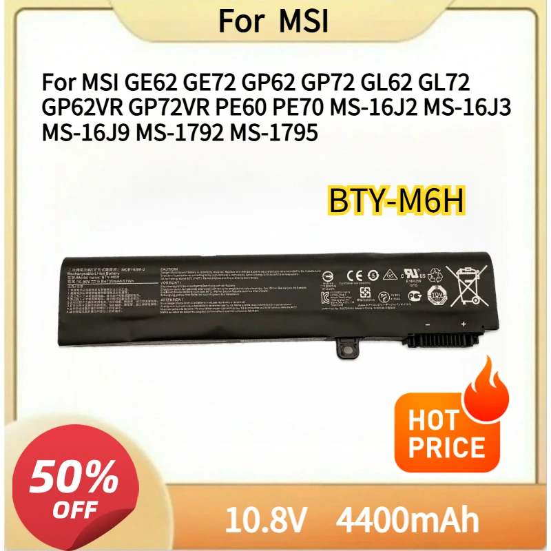 

New Battery BTY-M6H For MSI GE62 GE72 GP62 GP72 GL62 GL72 GP62VR GP72VR PE60 PE70 MS-16J2 MS-16J3 MS-16J9 MS-1792 MS-1795
