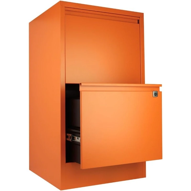 2-Drawer Flush Front Vertical File Cabinet - Orange, 2 Hanging File Drawers, Powder-Coated Steel, Locking Drawers by