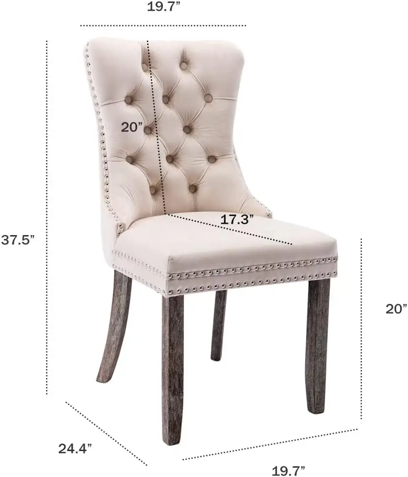 Velvet Dining Chairs Set of 6, Upholstered Dining Room Chairs with Ring Pull Trim&Button Back, Luxury Tufted Dining Chairs，Beige