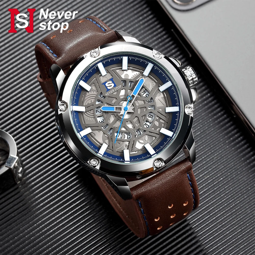 NS Premium Punk Quartz Watch Hollow design Calendar Men's quartz watch