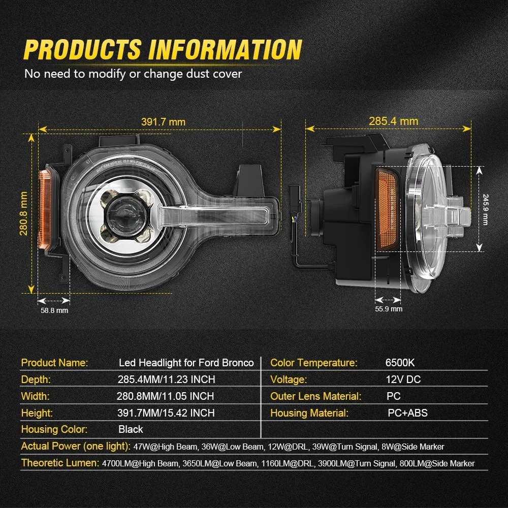 Ford bronco faróis led 2021-2023 frente hi/lo feixe sequencial start-up drl sinal de volta novos acessórios do carro para ford bronco