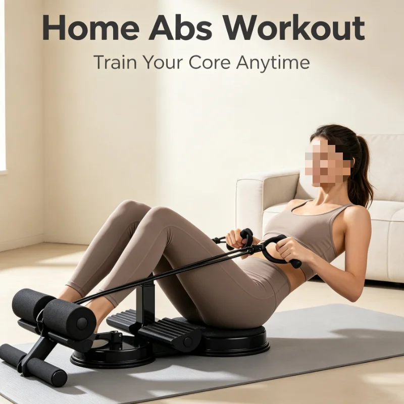 Dual Suction Cup Sit-Up Aid with Resistance Band, Non-Slip Foot Holder for Core & Abdominal Workout at Home