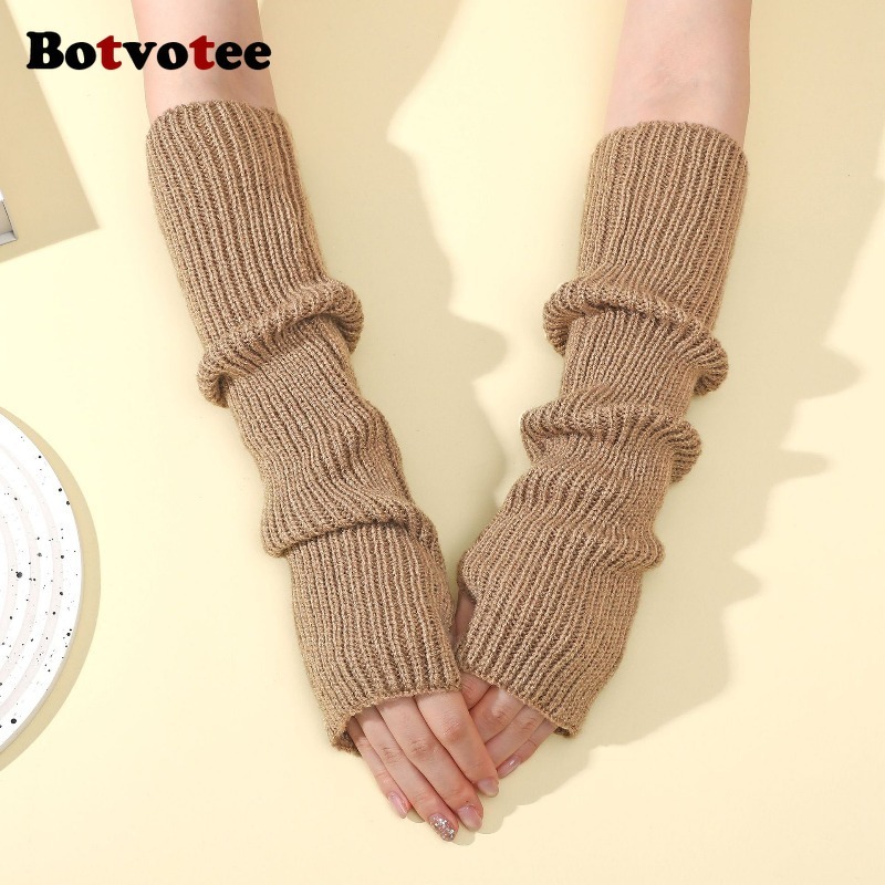  Botvotee Arm Warmers Free Shipping Sleeves for Women Y2k Accessories Knit Warm Winter Extend Sleeves Fingerless Gloves Black 
