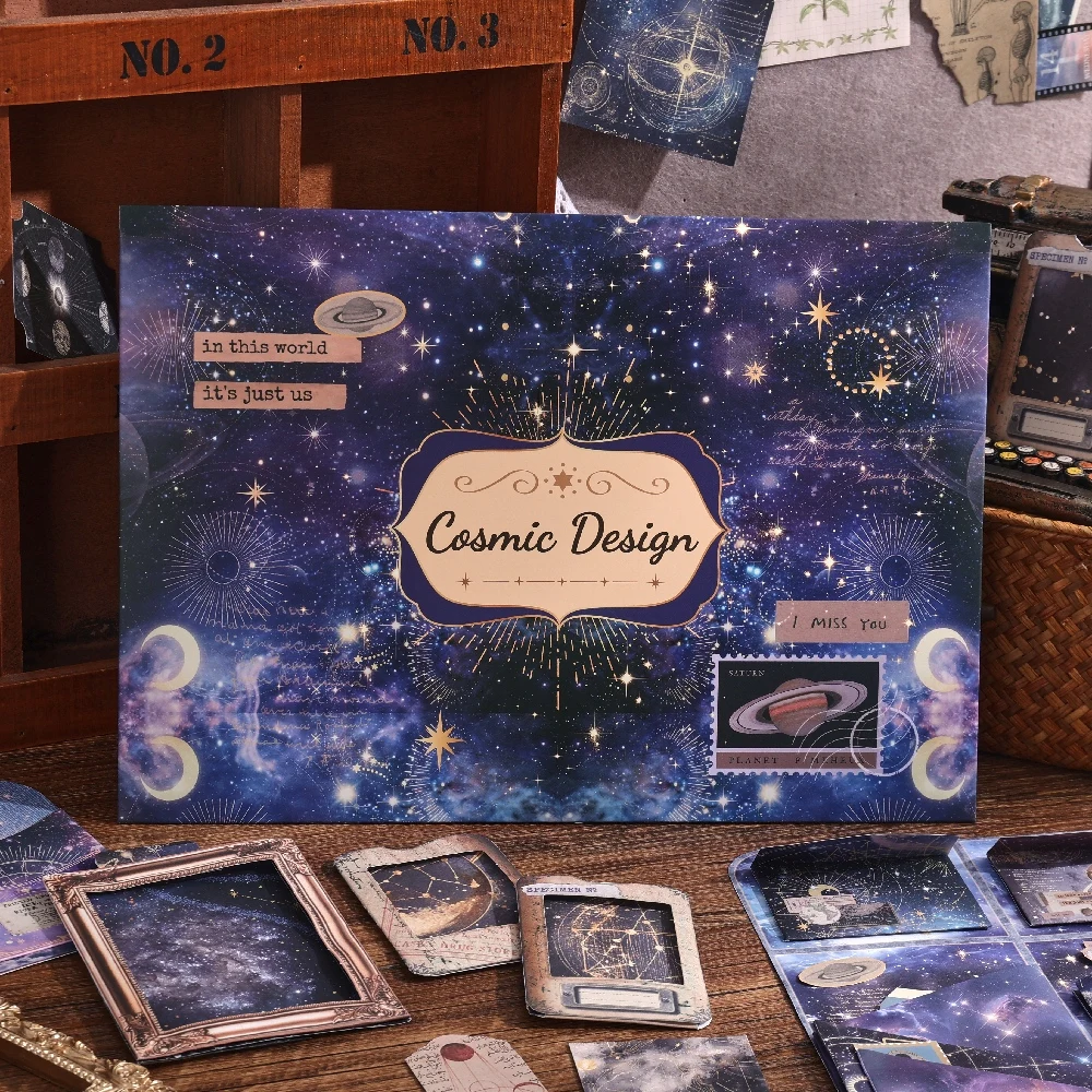 Retro Universe Scrapbooking Set Stars Galaxy Planet Motifs For DIY Journals Planners Envelopes Perfect Craft Supplies Office