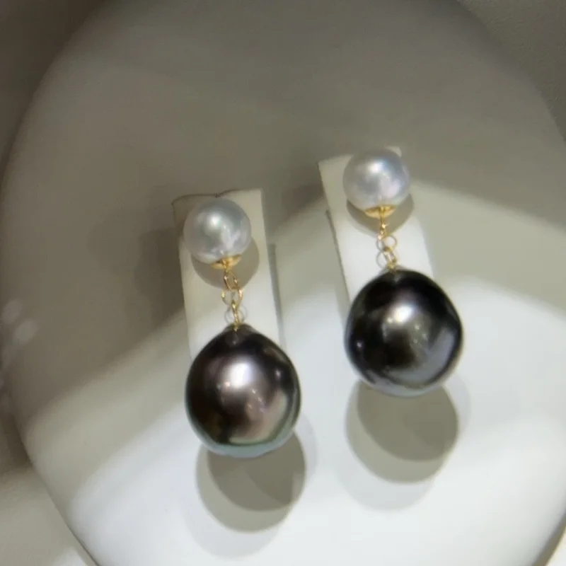 

SGARIT Natural Tahiti Black Pearl Pendant Earrings with Fresh Water Pearl 925 Sterling Silver Earrings Fine Jewelry for Women