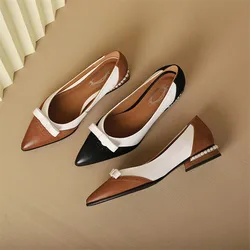 New Spring Split Leather Women Shoes Pointed Toe Women Pumps Shallow Loafers Shoes for Women Mixed Color Low Heel Ladies Shoes