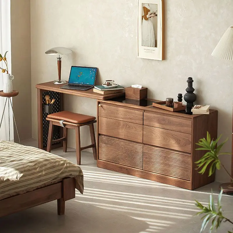 North American black walnut all-solid wood chest, office cabinet, dresser, bedroom removable multi-functional makeup storag