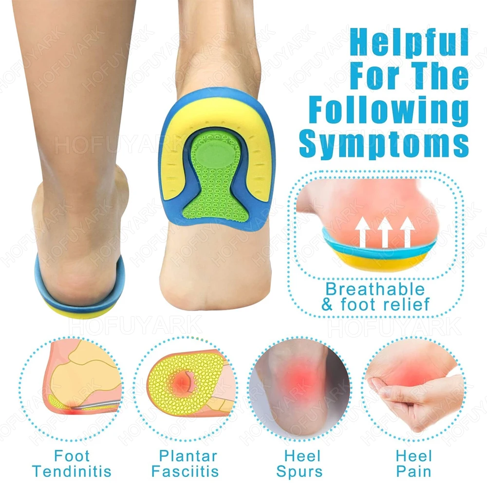 Silicone Heel Pads With U-shaped Heel Cups for Plantar Fasciitis Support Heel Spur Pain Relief Insoles Height Increase Templates