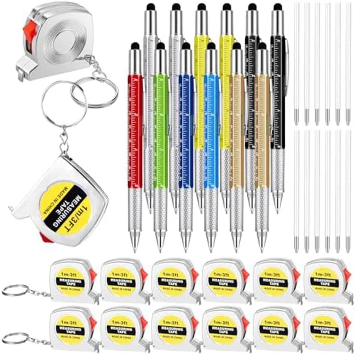 Multifunctional Pen Giftset Includes Tape Measure, 6-In-1 Practical Pen, Suitable for Men'S Birthday Party Favors, 12PCS