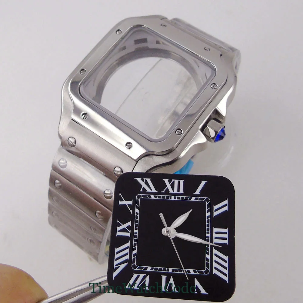 

Fit for NH35 NH36 NH38 NH70 NH72 Automatic Movement 316L Full Steel Square Watch Case Roman Dial Luminous Hands Clear Case Back