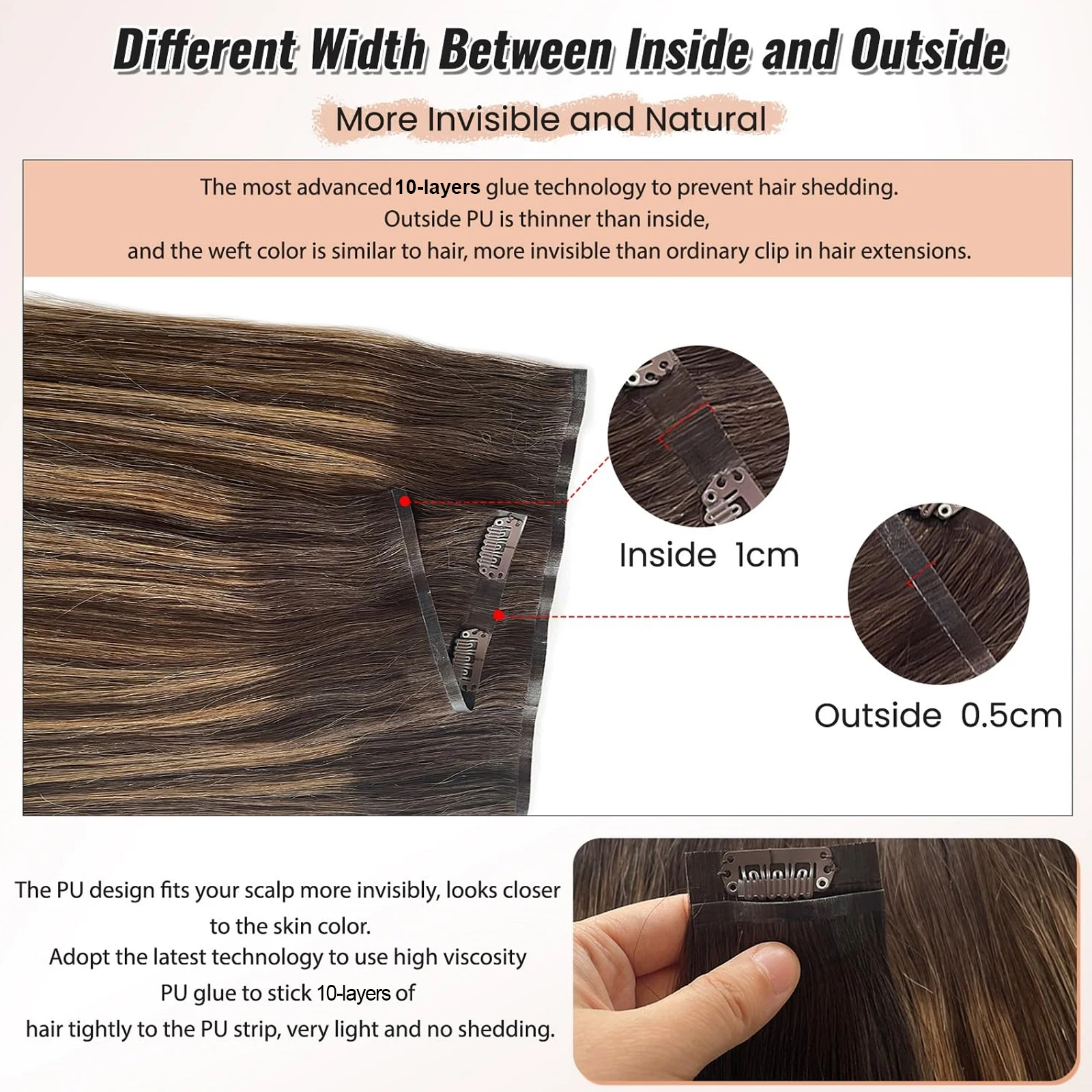 Highlight réinitialisation dans les Extensions de Cheveux 10 pcs/ensemble 18-24 pouces Naturel Brun Cheveux Humains Book ine Tête 70-140G réinitialisation Postiches Humains P4-27