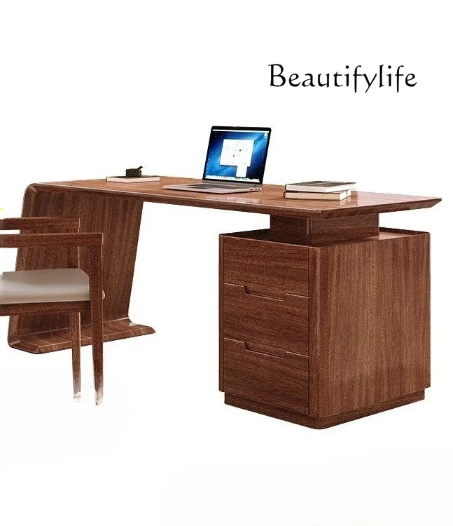 Walnut solid wood desk simple light luxury modern study office writing workbench designer model