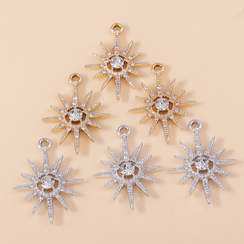 20pcs 21x29mm Cute Crystal Metal Sun Charms Pendants for Jewelry Making Necklaces Earrings Bracelets Accessories DIY Crafts Gift