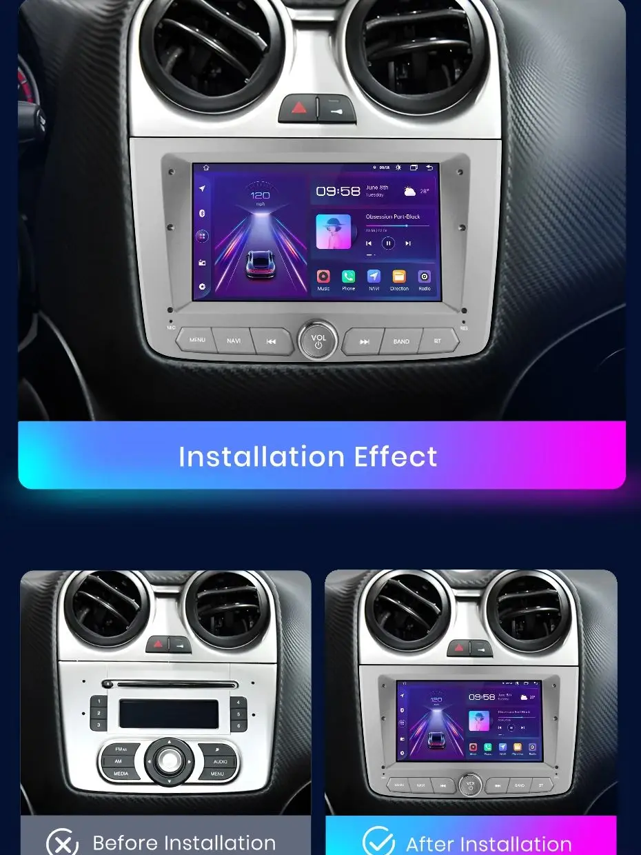 Junsun – bezprzewodowe radio samochodowe z funkcjami CarPlay i Android Auto, przeznaczone do Alfa Romeo Mito (modele z lat 2008, 2009, 2011, 2012–2016). Inteligentny system GPS, multimedialny system — 2