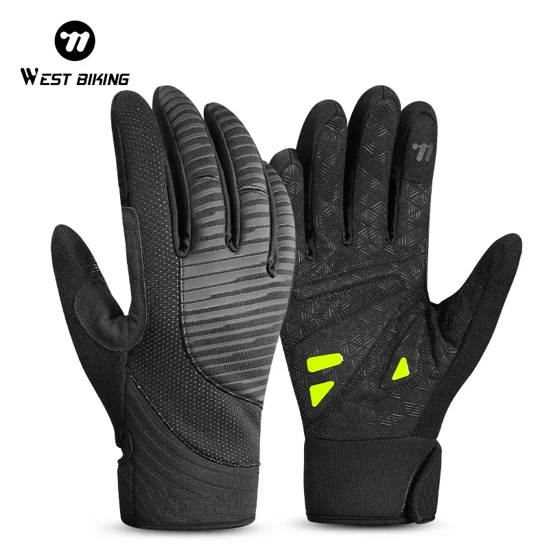 

WEST BIKING Winter Men Cycling Gloves Full Finger Non-Slip Touch Screen MTB Road Bike Water Repellent Gloves Thermal Sport Gear