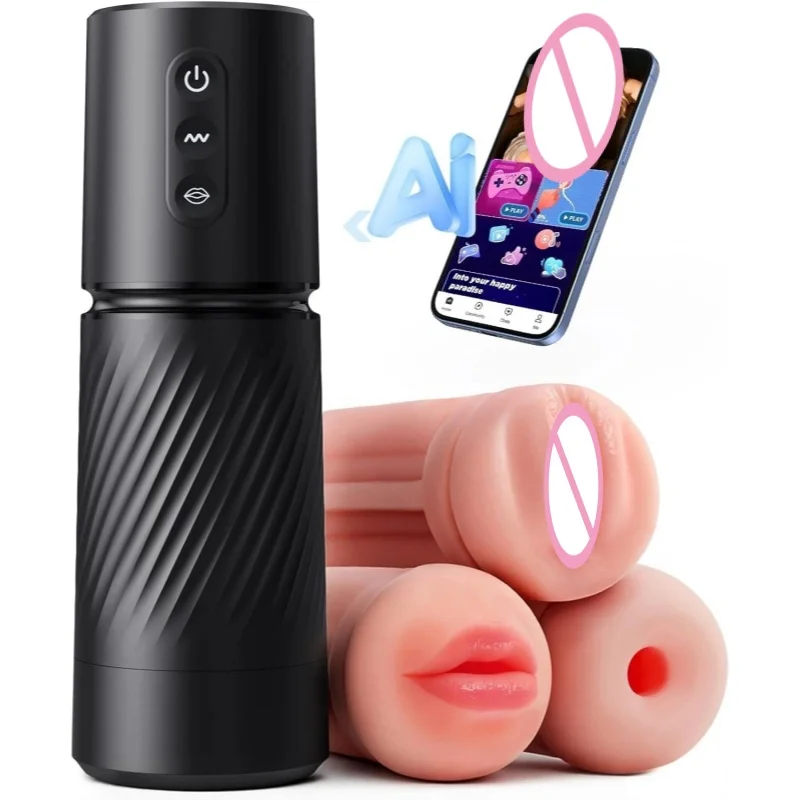 AI Sync Male Masturbator Realistic Vagina Blowjob Sex Machine Sucking Penis Telescopic Electric Auto Masturbation Adult Sex Toys