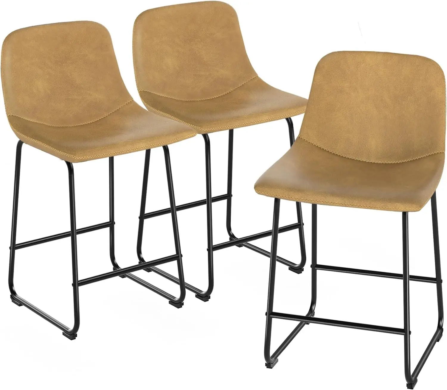 

Counter Height Bar Chairs Set of 3, Yellow Modern Counter Stools with Back & Metal Legs, Armless Dining Chairs for Kitchen Islan