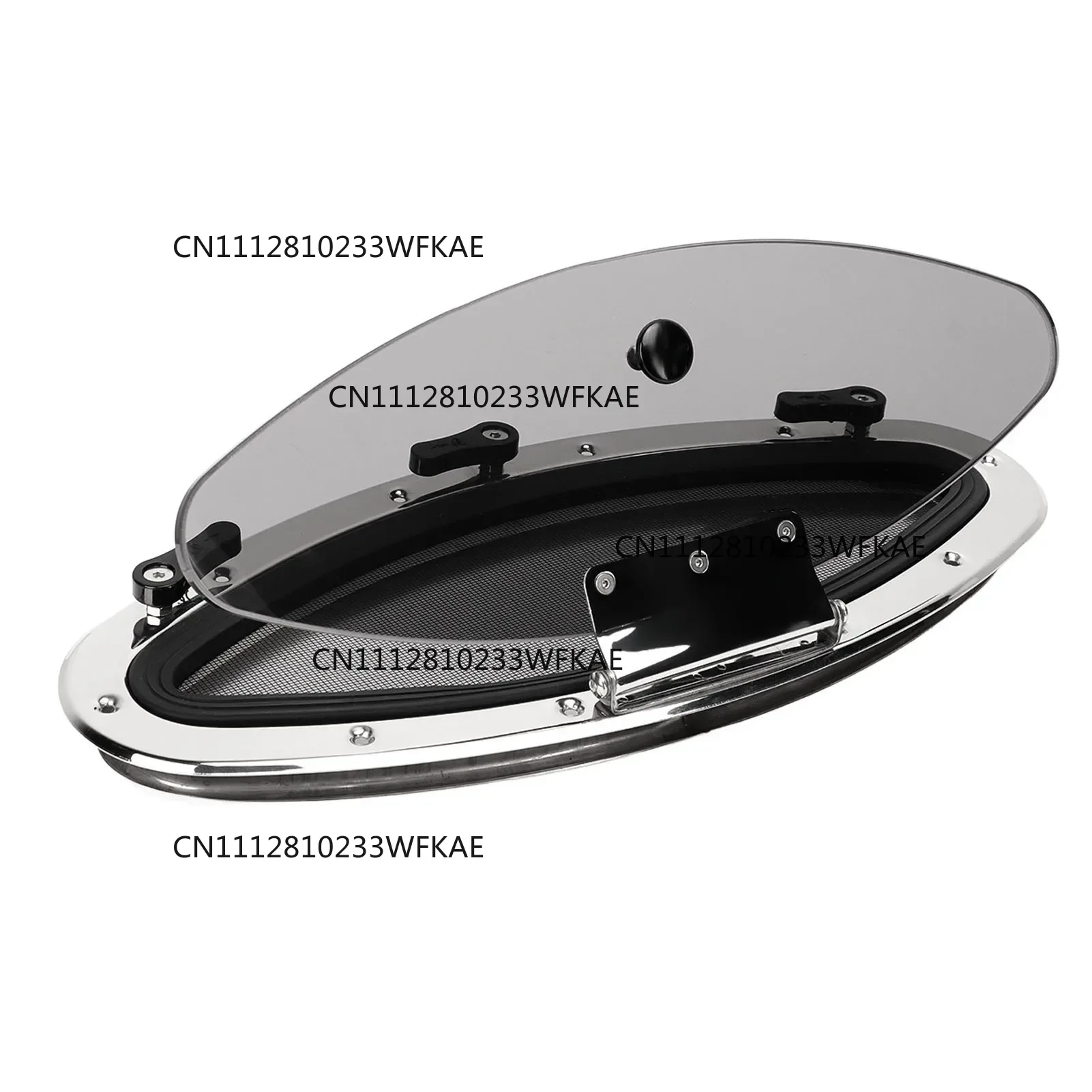 408x148mm Boat Oval Porthole Window Inward Opening Tempered Glass UV Proof Waterproof Portlight Hatch Mesh Barrier for Ship
