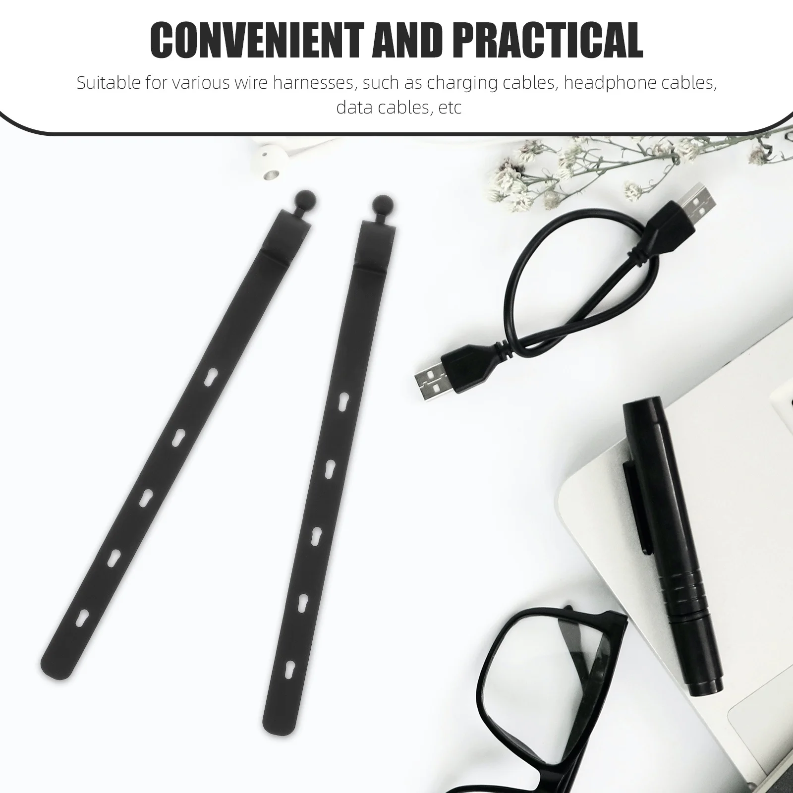 

10pcs Silicone Cable Ties Reusable Cord Organizer For Charging Usb Audio Cables Desktop Management Portable Compact Design