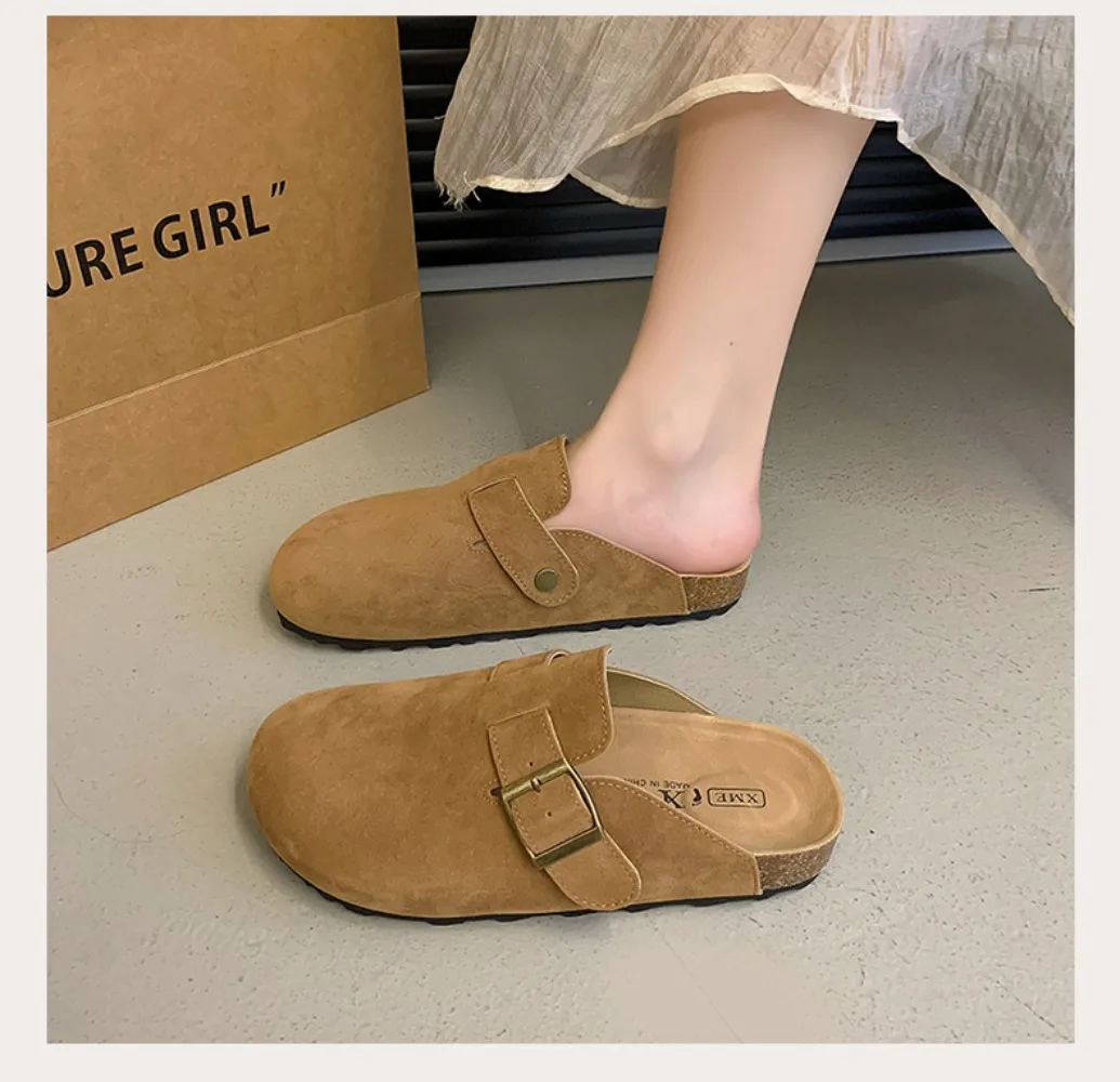 2024 Spring Women\'s Closed Toe Slippers Suede Leather Clogs Sandals for Women Retro Fashion Garden Mule Clog Slides