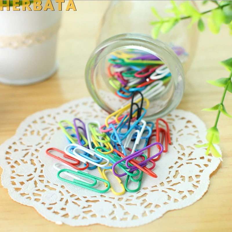 85 pcs/lot Rainbow colored paper clip Silver metal clips memo clip bookmarks stationary office accessories School supplies