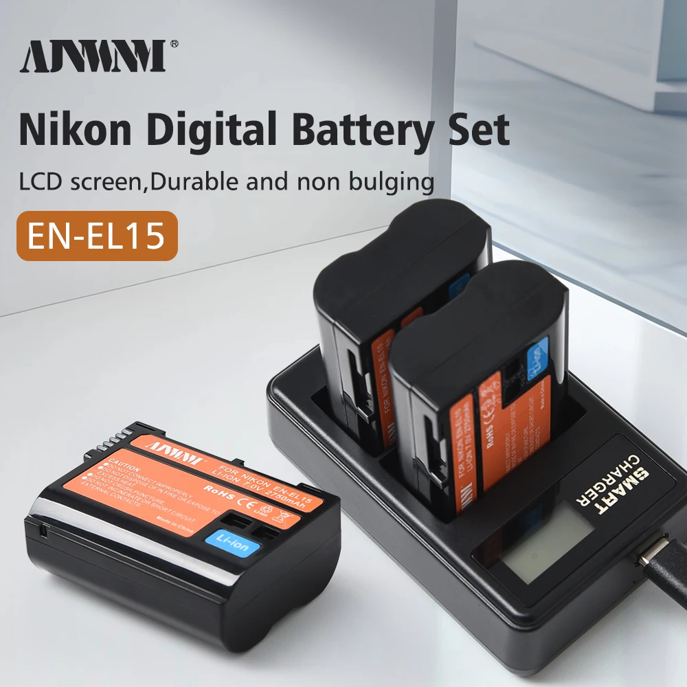 2750mAh EN-EL15C EL15C EN EL15 Battery + LED Dual Charger for Nikon Z5, Z6, Z6 II, Z7, Z7II D780, D850, D7500, D500, D600