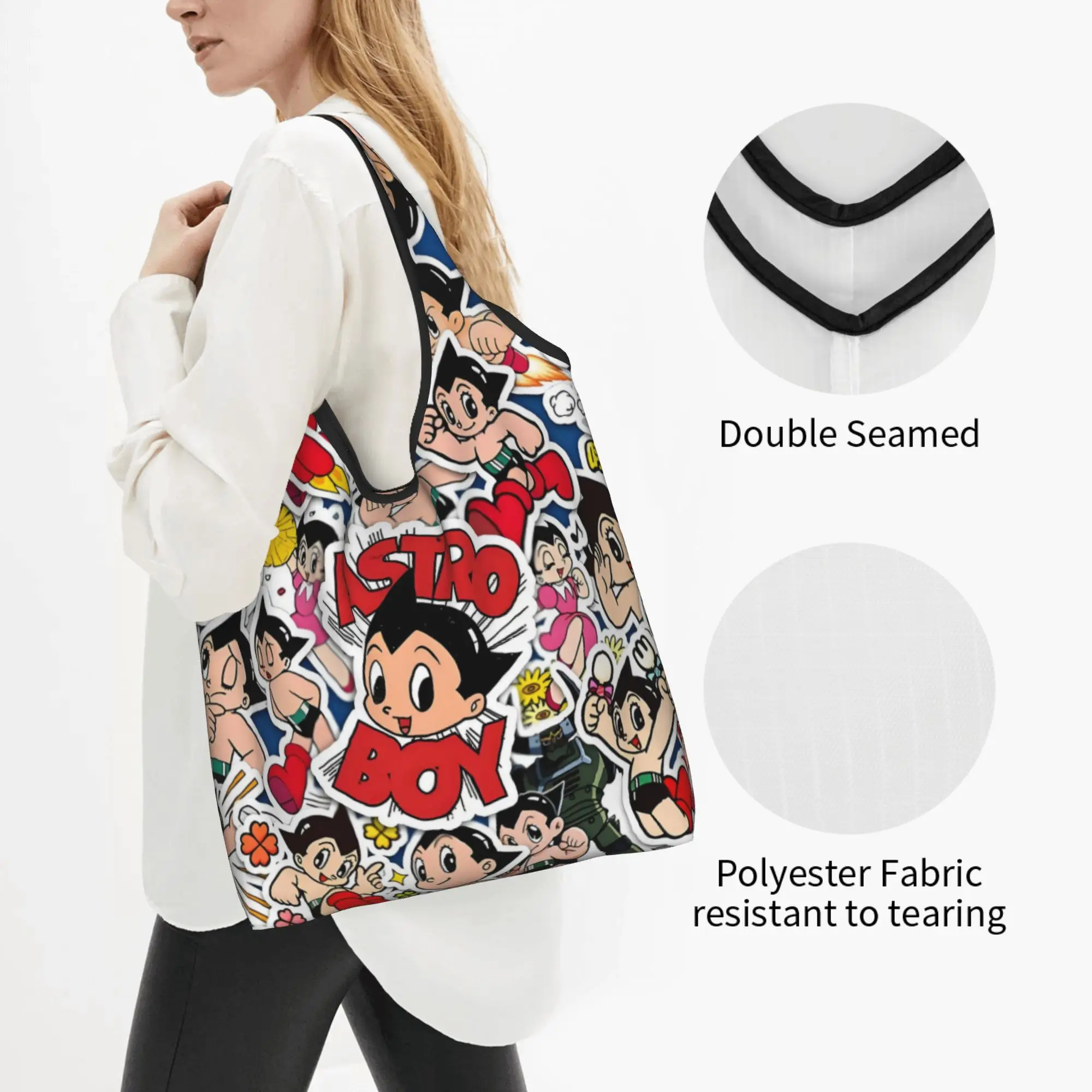 Funny Printed Japan Manga Astro Boy  Tote Shopping Bag Portable Shopper Shoulder Anime Cartoon  Handbag
