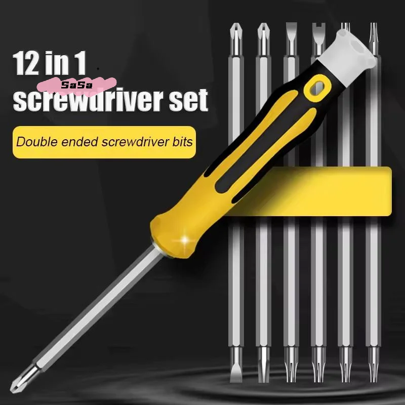 12-in-1 Multifunktionaler Präzisions-Schraubendreher-Satz mit Magnetischen Bits, Kreuz- und Flachkopf, Handliches Wartungswerkzeug-Set