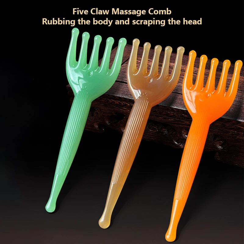 Head Massage Comb Guasha Stick Five-claw Comb Tool Head Body Pressure Massage Dredging Meridian Stress Release Natural Resin