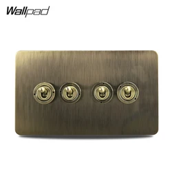 Wall Toggle Light Switch Antique Brass 4 Gang Metal Panel Wallpad H6 Series 4 Colors Options 146x86mm