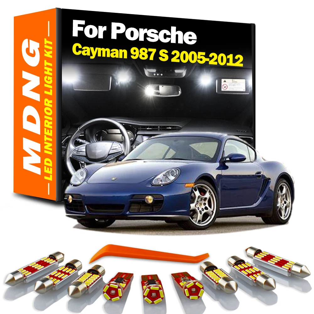 MDNG 14Pcs LED Bulb Interior Dome Map Light Kit For Porsche Cayman 987 S 2005 2006 2007 2008 2009 2010 2011 2012 Sun Visor Lamp