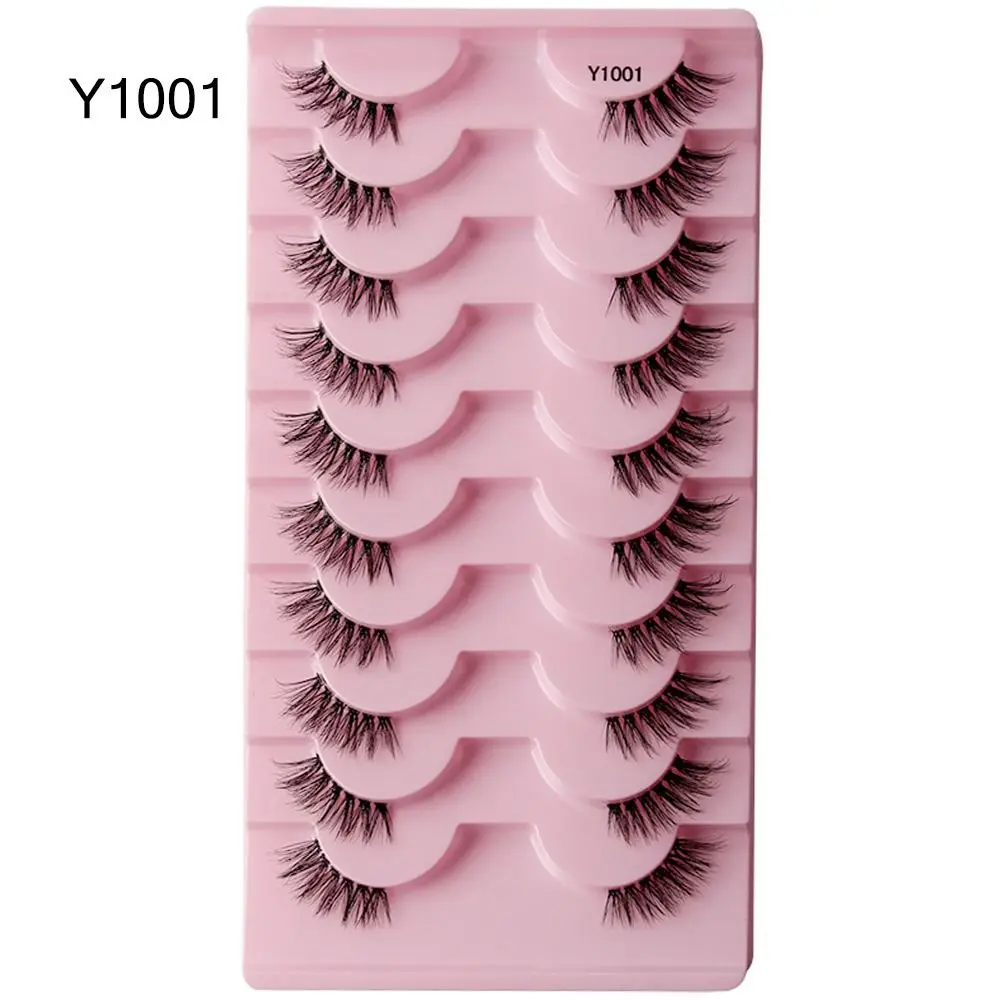 10 Pairs Natural Look Accent Corner Lashes Faux Mink Lashes False Eyelashes Cat Eye with Clear Band Half Lashes