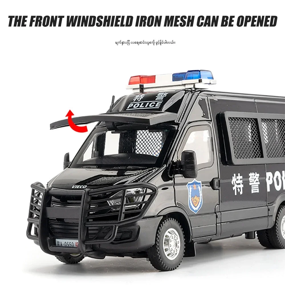 Metal Cars Toys Scale 1/24 IVECO Police Car Diecast Alloy Car Model Gift for Boys Children Kids Toy Vehicles Sound and Light