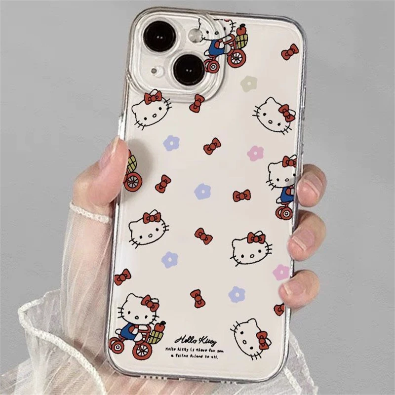 Japan HelloKitty Cute KT Cat Red Bow Phone Case For iPhone 14 12 13 11 15 16 Pro Max XR 8 PLUS Silica Gel Y2K Cartoon Cover