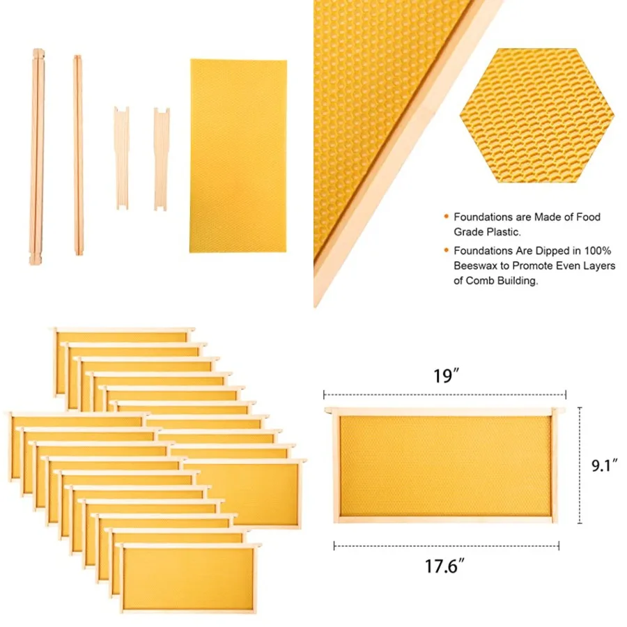 

MayBee 20 Pack Honey Bee Frames with 100% Beeswax Coated Food Grade Foundation Sheets, Deep Beehive Frame for Beekeeping, 9-1/8
