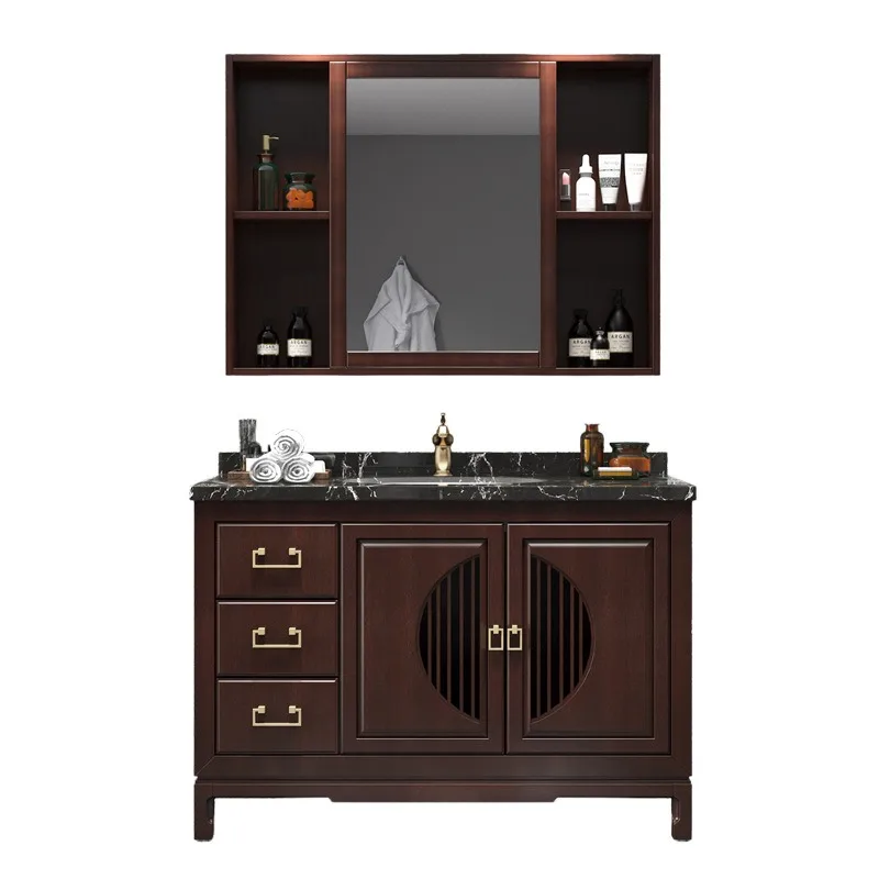 

Современный новый китайский комбинированный шкаф для ванной из массива дерева, тумба под раковину из дуба, умывальник для ванной комнаты