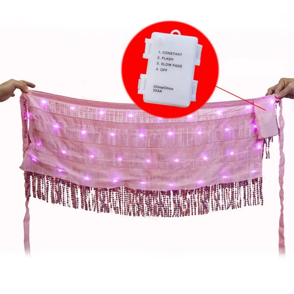 ผ้าคาดเอวสำหรับเต้นระบำหน้าท้อง ประดับดาวระยิบระยับ พร้อมไฟ LED ผ้าลูกไม้ร้อยเชือก กระโปรงพู่ระยิบระยับ เหมาะสำหรับงานกลางคืน งานเทศกาล