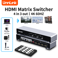 Unnlink HDMI Matrix Splitter Switch ARC 4 In 3 Out 4K 60Hz With Optical Aux 3.5 Audio Extractor Separation To Amplifier Monitor