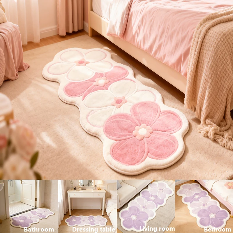 

Pink Purple Dual Color Flower Shaped Floor Mat Bathroom Absorbent Anti Slip Mat Bedroom Bedside Soft Carpet Home Decoration 카펫