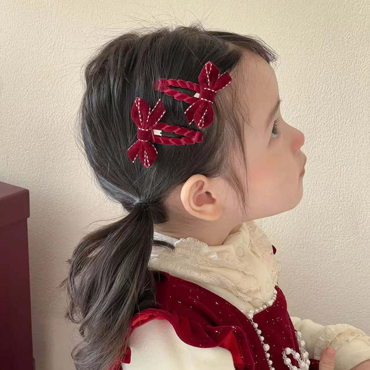 Hair Clips and Hair Ties Red Velvet Bow Cute Bear Gentle Festive for Girls Lunar New Year Spring Festival Party Daily Wear