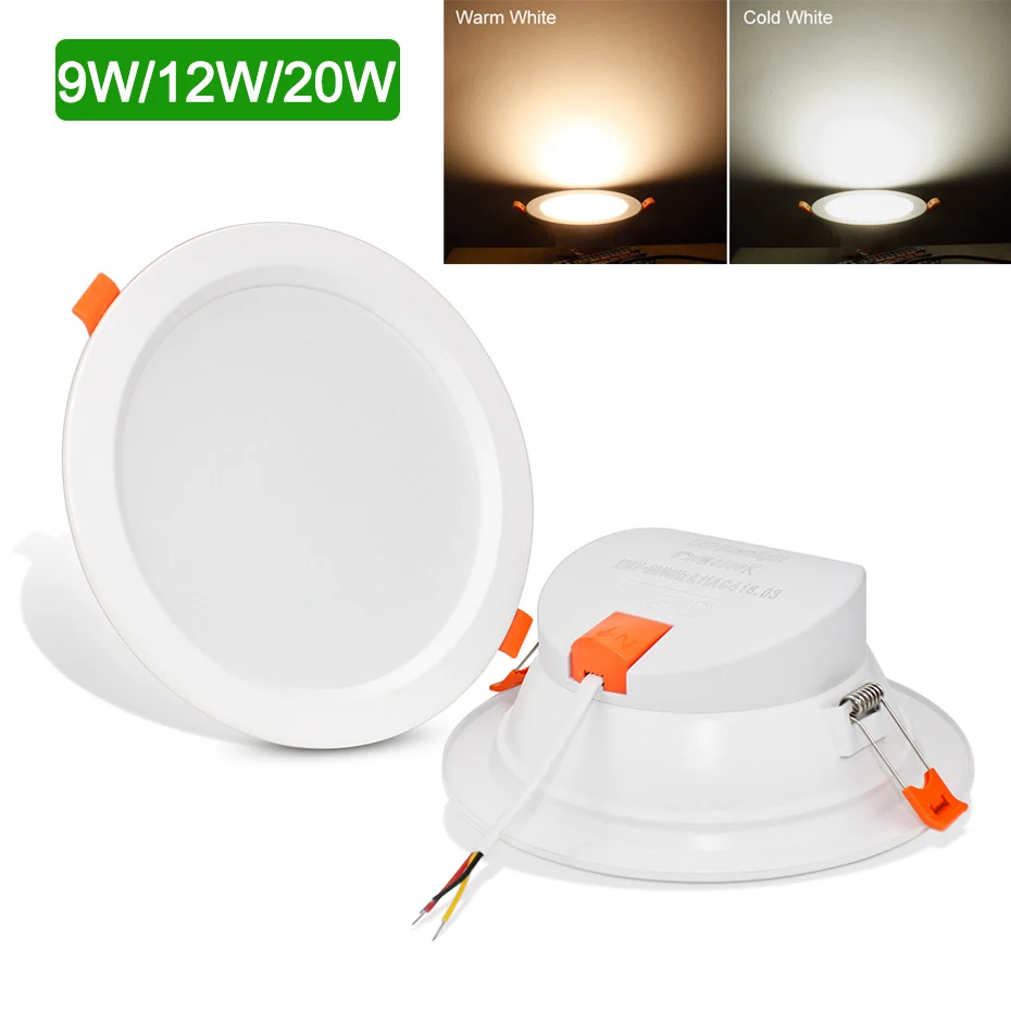 LED Downlights 9W 12W 20W Recessed Led Ceiling Lamp Warm White AC220V Spotlights Indoor Light for Living Room Kitchen Lighting